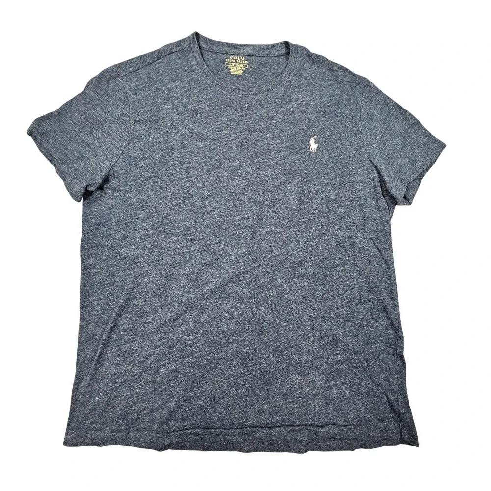 Polo Ralph Lauren T-Shirt Mens Large Navy Blue Custom Slim Fit Heathered Pony‎